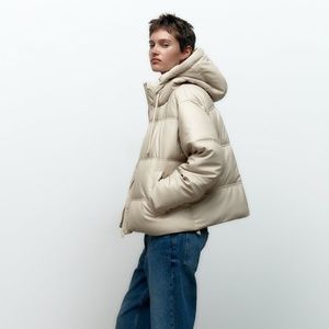 Faux Leather Puffer Jacket